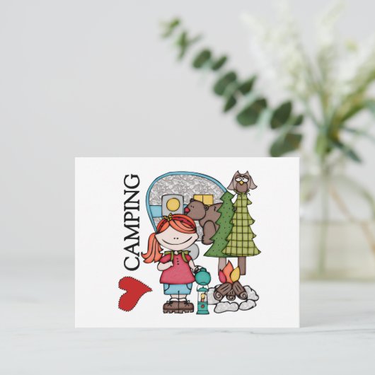 Red Hair Girl I Love Camping Briefkaart (Staand voorkant)