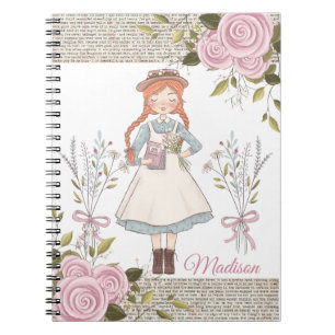 Red Hair Girl Pink Roses  Victoriaans Notitieboek