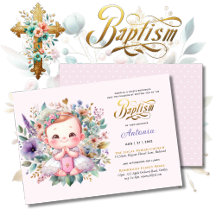 Red Hair Girl's BAPTISM Paarse Gouden Bloemen Krui