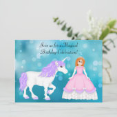 Red Hair Princess et Unicorn Invitation d'annivers (Debout devant)