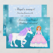 Red Hair Princess et Unicorn Invitation d'annivers (Devant / Derrière)