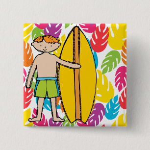Red Hair Surfer Boy Button