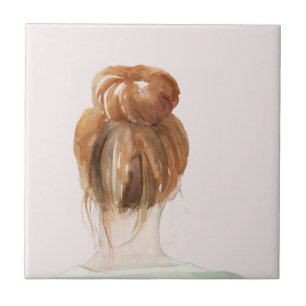 Red Hair Top Knot Bun Tegeltje