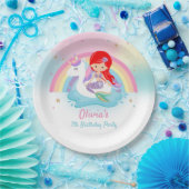 Red Hair Zeemeermin en Eenhoorn Zwembad Verjaardag Papieren Bordje (Feest)