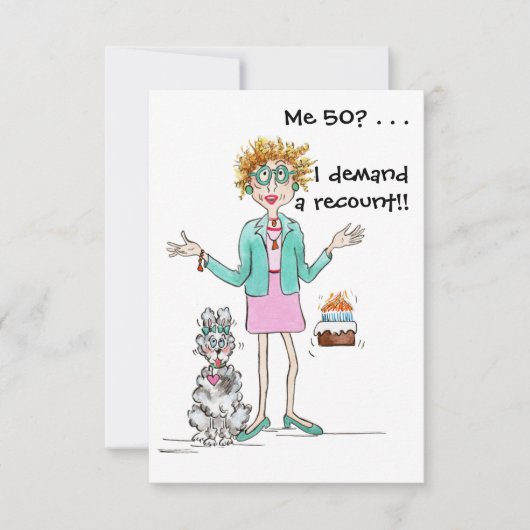 Red haire dame draait om 50 en de protesten bedank bedankkaart (Voorkant)