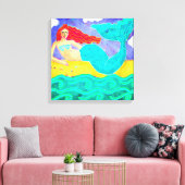 Red Haire Mermaid Abstracte Art Canvas Afdruk (Insitu (Woonkamer))