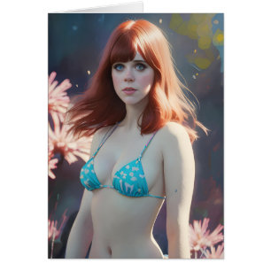 Red Haire Woman in een Bikini Blank Inside Greetin