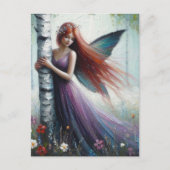 Red Haired Fairy in a Birch Forest Briefkaart (Voorkant)