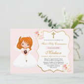 Red haired Girl First Holy Communion Invitation (Debout devant)