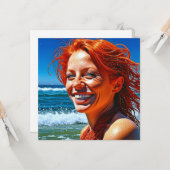 Red Haired Lady bij Beach ai art Kaart (Voorkant / Achterkant in situ)