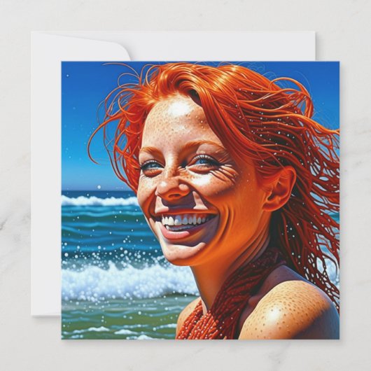 Red Haired Lady bij Beach ai art Kaart (Voorkant)
