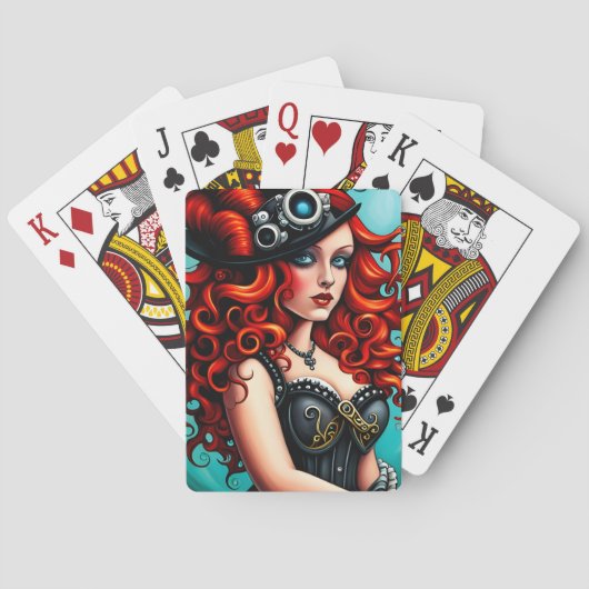 Red Haired Steampunk Vrouw Pokerkaarten (Achterkant)