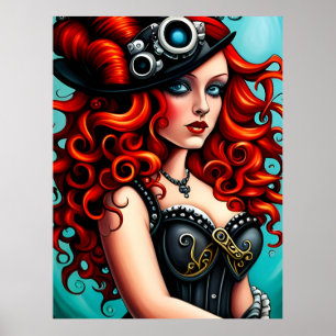 Red Haired Streampunk Vrouw Poster