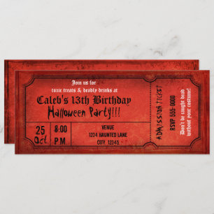  Red Halloween Birthday Party Ticket Kaart