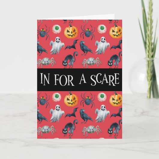 Red Halloween Pattern "In for a Scare" Kaart (Voorkant)
