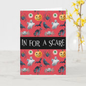 Red Halloween Pattern "In for a Scare" Kaart (Gele Bloem)