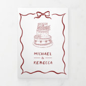 Red Hand Drawn Bow QR Code Photo Wedding Drieluik Uitnodiging (Cover)