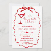 Red Hand Drawn Cherry Martini Birthday Invitation Kaart (Voorkant)