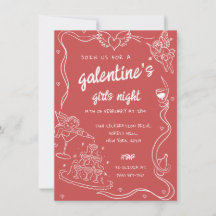 Red Hand Drawn Galentine's Girls Night Party beroe