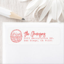 Red Hand-drawn Strawberry Basket Return Address
