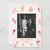 Red Hand Drawn Wedding Save the Date Foto Kaart (Achterkant)