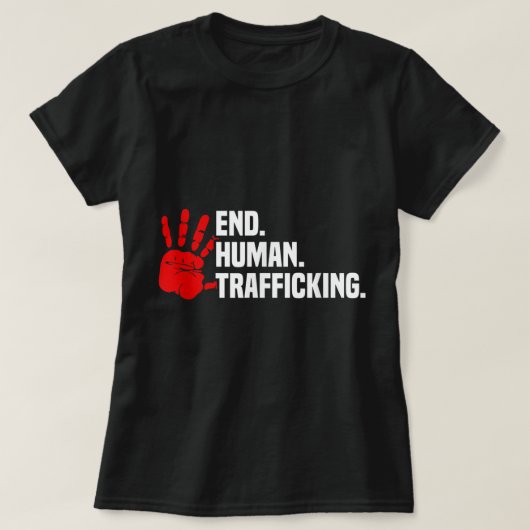 Red Handprint Stop mensenhandel T-shirt (Design voorkant)