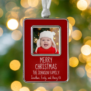 Red Handwritay Holiday Foto jaartang Verzilverd Kader Ornament