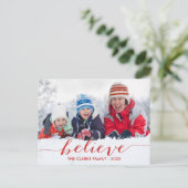 Red Handwriting Believe Holiday Photo Carte postal (Debout devant)