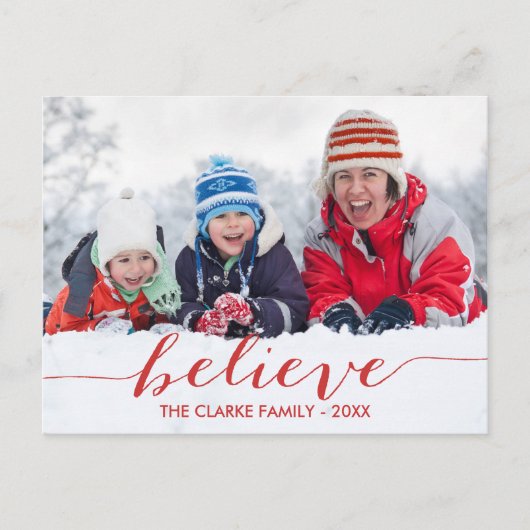Red Handwriting Believe Holiday Photo Carte postal (Devant)