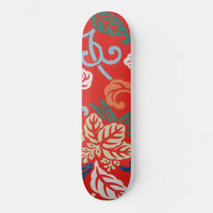 Red Hawaiian Japans Kimono Design Floral Skateboard