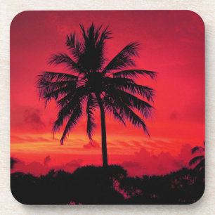 Red Hawaiian Sunset Exotic Palm Trees Bier Onderzetter