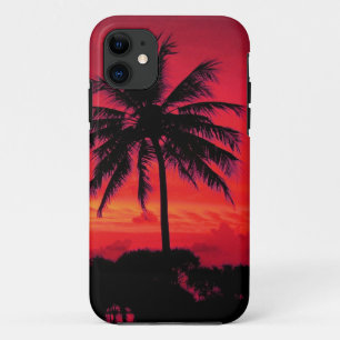 Red Hawaiian Sunset Exotic Palm Trees iPhone 11 Hoesje