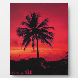 Red Hawaiian Sunset Exotic Palm Trees Fotoplaat