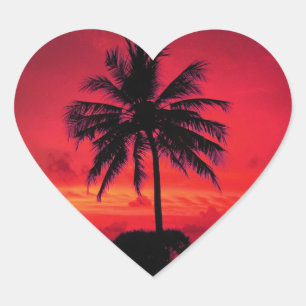 Red Hawaiian Sunset Exotic Palm Trees Hart Sticker