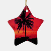 Red Hawaiian Sunset Exotic Palm Trees Keramisch Ornament (Rechts)