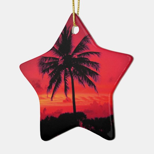 Red Hawaiian Sunset Exotic Palm Trees Keramisch Ornament (Links)