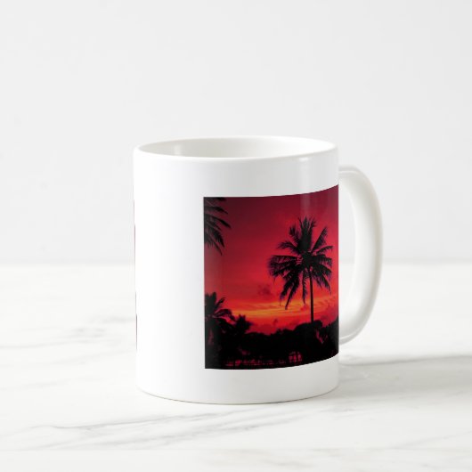 Red Hawaiian Sunset Exotic Palm Trees Koffiemok (Voorkant rechts)