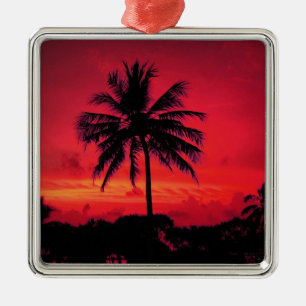 Red Hawaiian Sunset Exotic Palm Trees Metalen Ornament