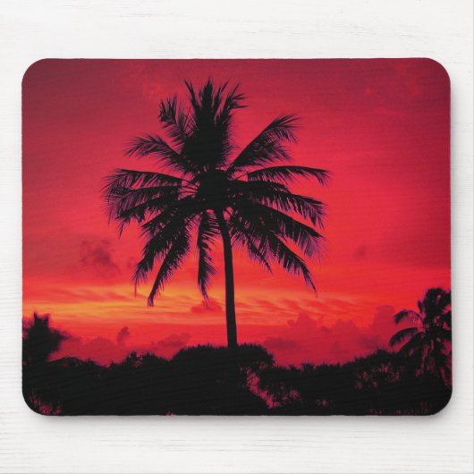Red Hawaiian Sunset Exotic Palm Trees Muismat (Voorkant)