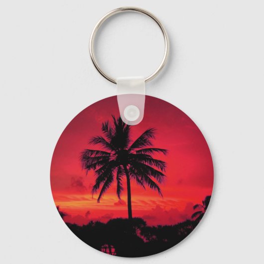 Red Hawaiian Sunset Exotic Palm Trees Sleutelhanger (Voorkant)