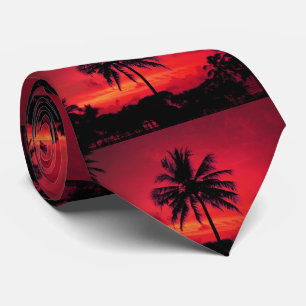 Red Hawaiian Sunset Exotic Palm Trees Stropdas
