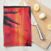 Red Hawaiian Sunset Exotic Palm Trees Theedoek (Quarter Fold)