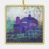 Red Hay Barn Ephemera Keramisch Ornament (Voorkant)