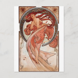 Red Hazard Dancing Girl - Mucha Briefkaart