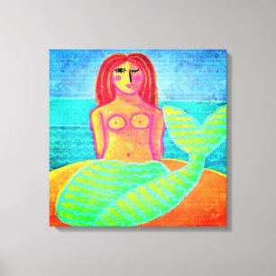 Red Hazard Mermaid Abstract Digital Painting Canvas Afdruk