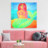 Red Hazard Mermaid Abstract Digital Painting Canvas Afdruk (Insitu (Woonkamer))