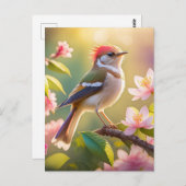 Red Headed Buff Chested Warbler Fantasy Bird Briefkaart (Voorkant / Achterkant)