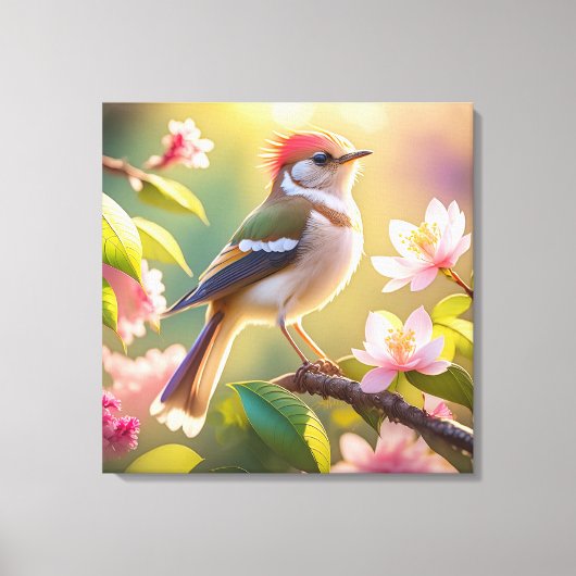 Red Headed Buff Chested Warbler Fantasy Bird Canvas Afdruk (Voorkant)