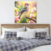 Red Headed Buff Chested Warbler Fantasy Bird Canvas Afdruk (Insitu (Slaapkamer))
