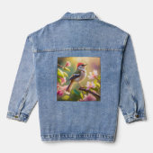 Red Headed Buff Chested Warbler Fantasy Bird Denim Jacket (Achterkant)